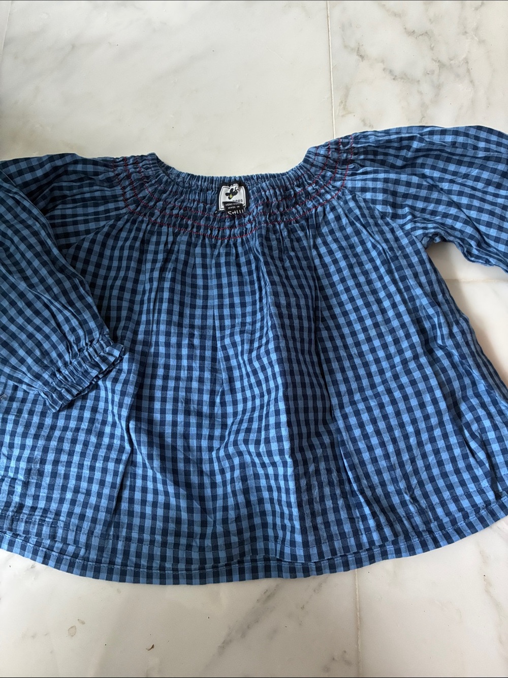 Smocked Blue Gingham Kids Blouse